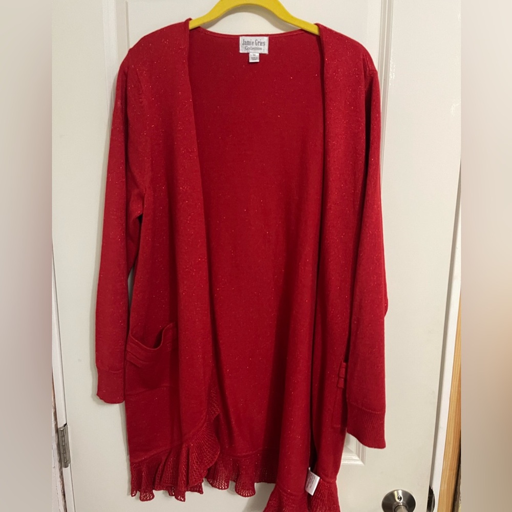 Jamie Gries Collection red sparkly cardigan